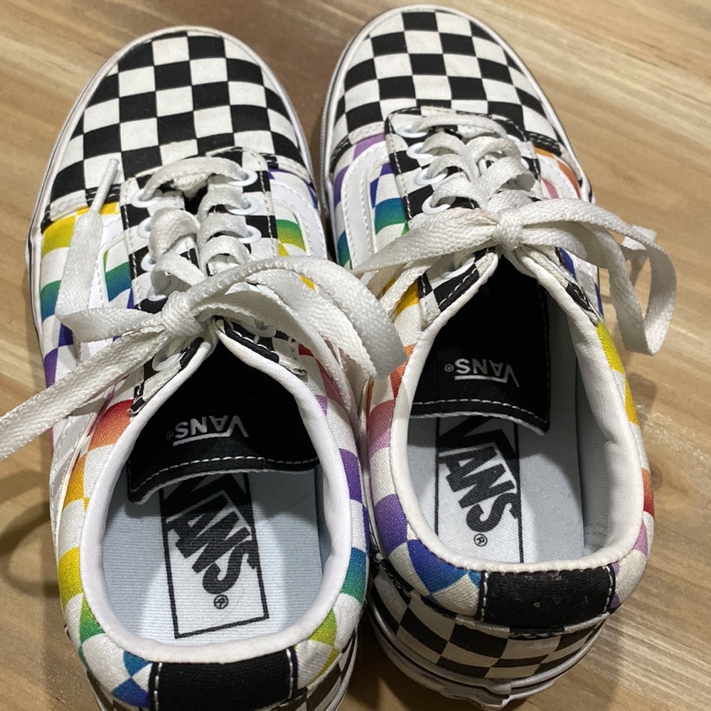 Vans Ward Rainbow Checkerboard White Black Multicolor Canvas Women's Size 6 - Picture 5 of 7